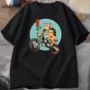 Cat Motorcycle T Shirt Casual Cotton Short Sleeve Tshirt for Unisex Japanese Style Vintage Graphic Tees Unisexs Clothes Streetwear