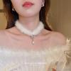 Korean Sweet Feather Plush Snowflake Choker for Women Fashion Snowflake Pearl Necklace Wedding Party Jewelry Gifts Black White