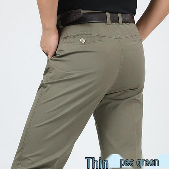 Men's Plus Size High Waist Cotton Work Pants - Summer Lightweight Casual & Formal Straight Leg Trousers for Middle-Aged & Elderly.