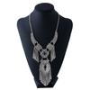 Vintage Ethnic Exaggerated Statement Necklaces Antique Silver Carved Water Drop Tassel Necklaces For Women Boho Jewelry