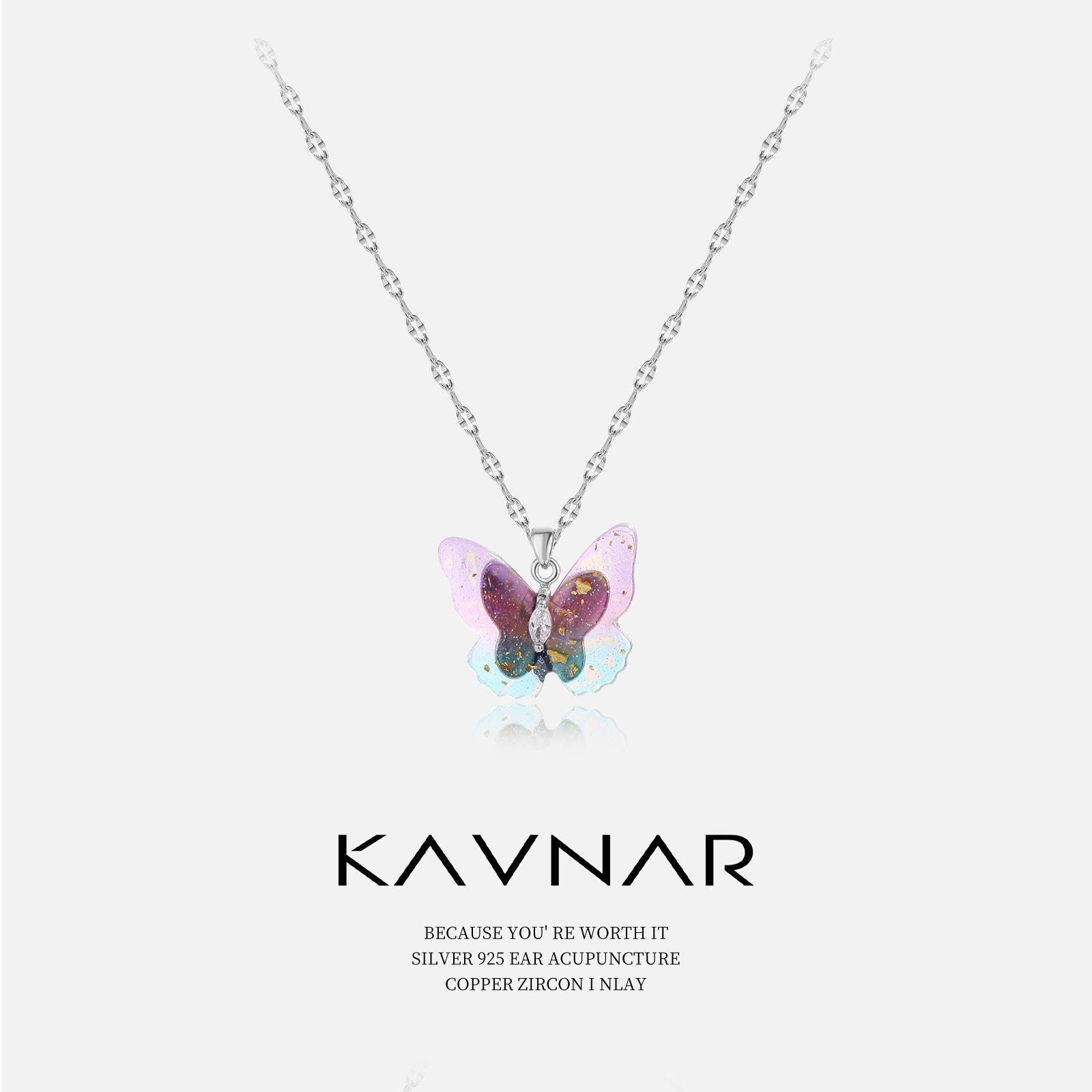 KAVNAR Platinum Necklace Gradient Butterfly Pendant Necklace With Cubic Zirconia for Women