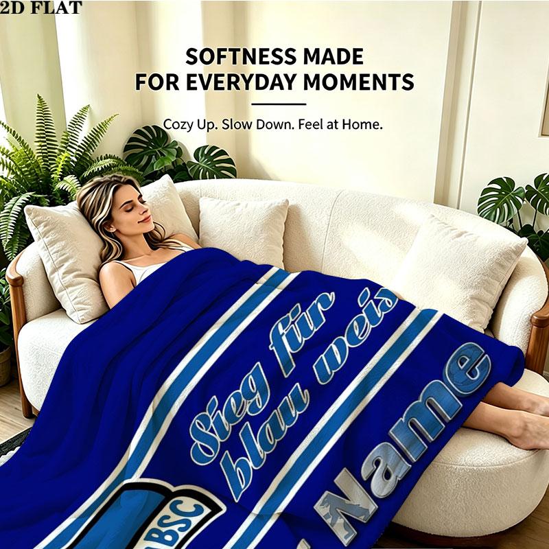 1PC Hertha BSC Custom Name Patterned Flannel Blanket Suitable For All Seasons for Home Decor Warmth and Comfort Gifts Holiday Present