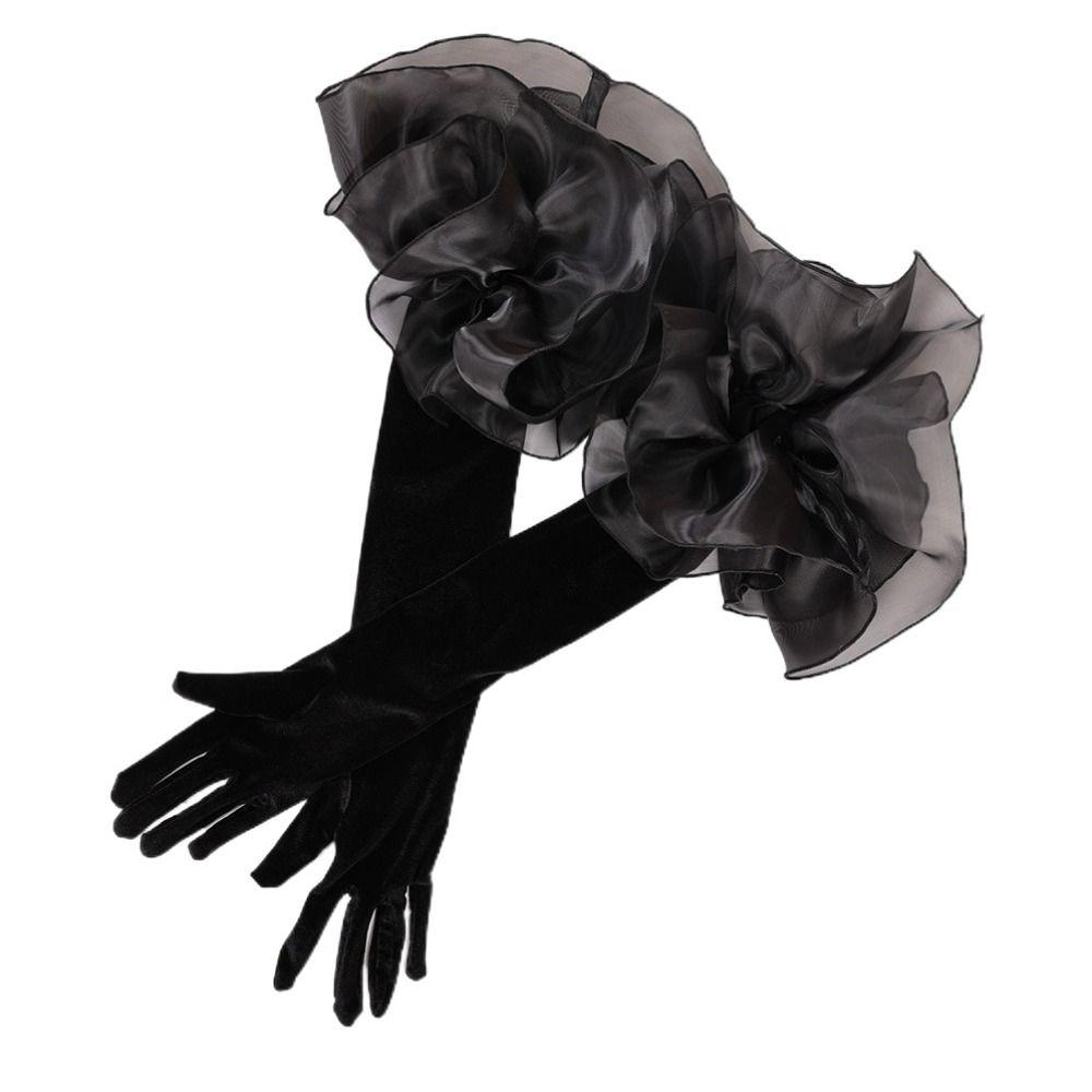 Elastic Ruffles Velvet Mittens Elegant Wedding Bridal Gloves Fashion Long Gloves  Women