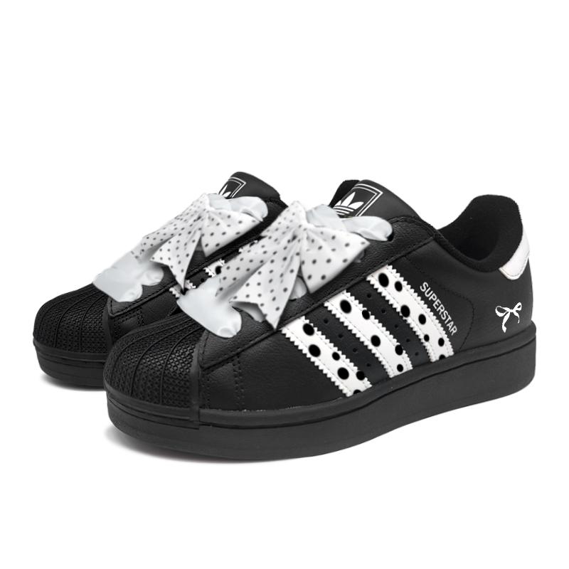 adidas Oryginalne SUPERSTAR Kropki Czarna Cholewka Odporne na Ścieranie Niskie Buty Skateboardowe Damskie Czarne Białe EG4959(Zespół598-)