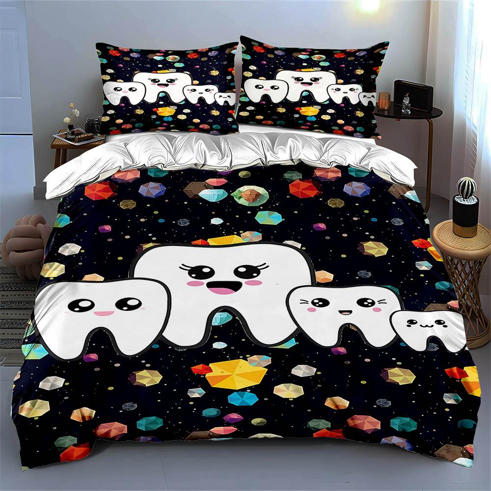 "Smiling Teeth Pattern" Bedding Duvet Cover Sets Duvet Covers Pillowcases Gifts (1 * Duvet Cover 2 * Pillowcases, Without Duvet Insert)