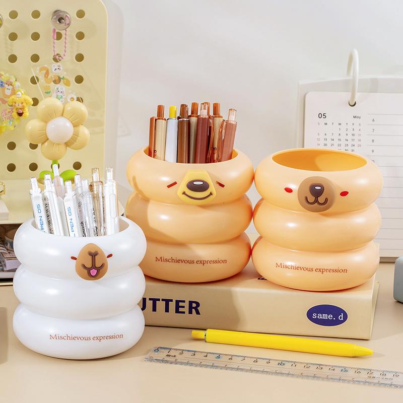 Cute Cartoon Capybara Pencil Container Office Desk Pen Container Desktop Organizer Stationery Organizer Creative Pencil Bucket