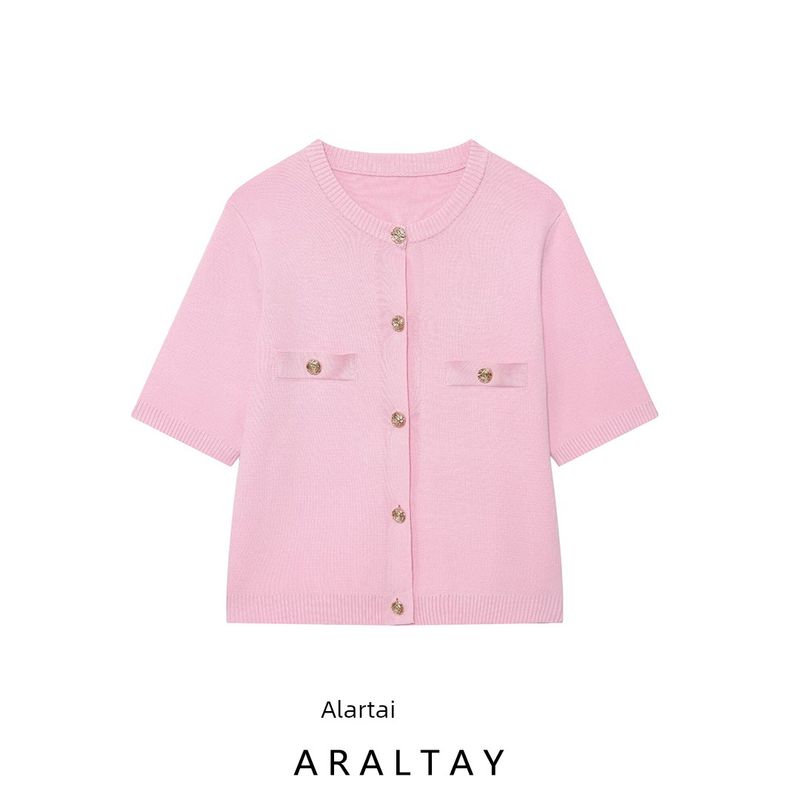 Araltay New Arrival Women's Clothing Fashion Style Fashion All-Match Casual Round Neck Short Sleeves Simple Knitting Coat Top