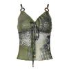 Western Wilderness Vintage Circle Lace Up Bow Personalized Mesh Suspender Babe Sexy Pleated V-Neck Vest