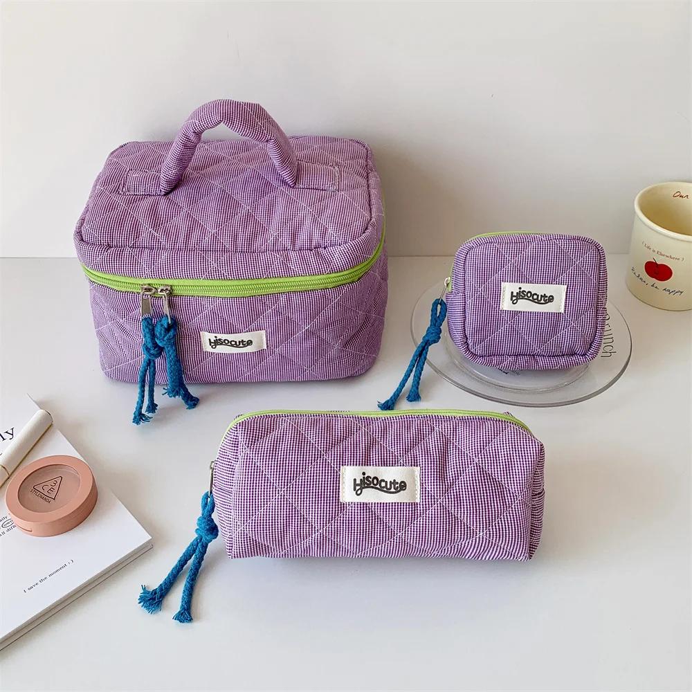 3pcs/Set Plaid Cosmetic Bag Set Simple Style Large Capacity Portable Cosmetic Tools Storage Bag for Home Bathroom Toiletry Bag