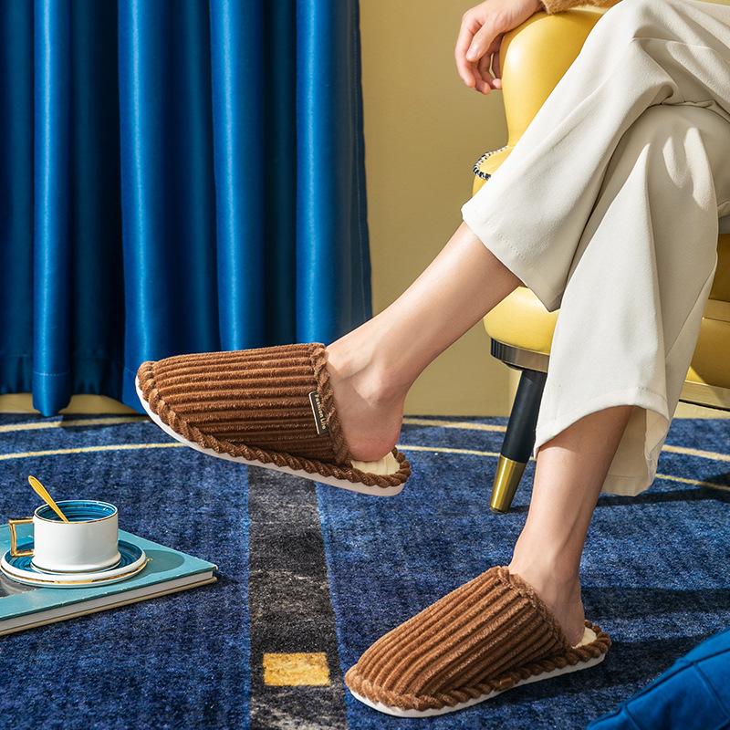 Home cotton slippers autumn and winter home soft bottom non-slip silent couple floor mop plush slippers