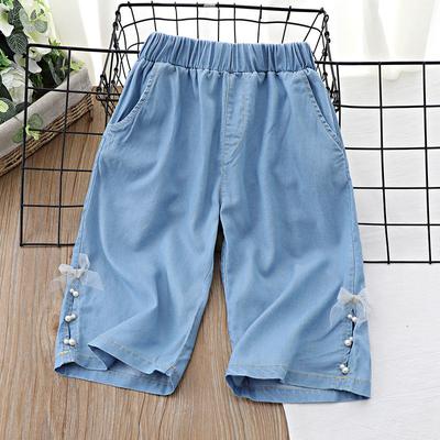 Girls' Shorts for Summer Thin Denim Cropped Pants Mid Length Pants Wide Leg Pants for Children In Summer