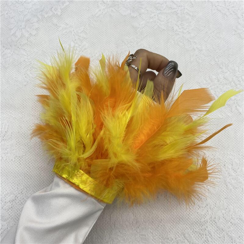 1PC Pele Real Punhos de Penas de Avestruz Punho de Penas de Avestruz Snap Pulseira Punho de Penas Manga de Pulso