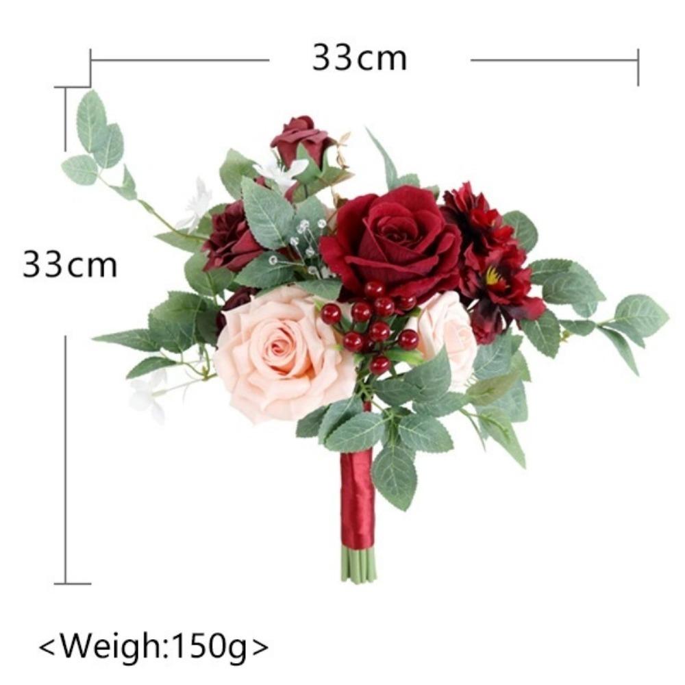 Kunstige blomster brudebukett til bruden, rustikke bryllupsbuketter til bruden Silke runde kunstige bryllupsblomster buketter