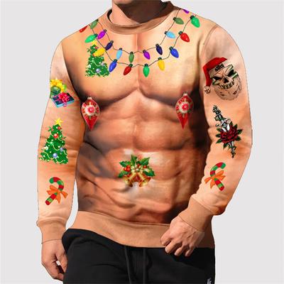 Casual Loose Men's Sweatshirt 3D Printed Hoodie Halloween Fun Pattern Hairy Muscle Round Collar Pullovers