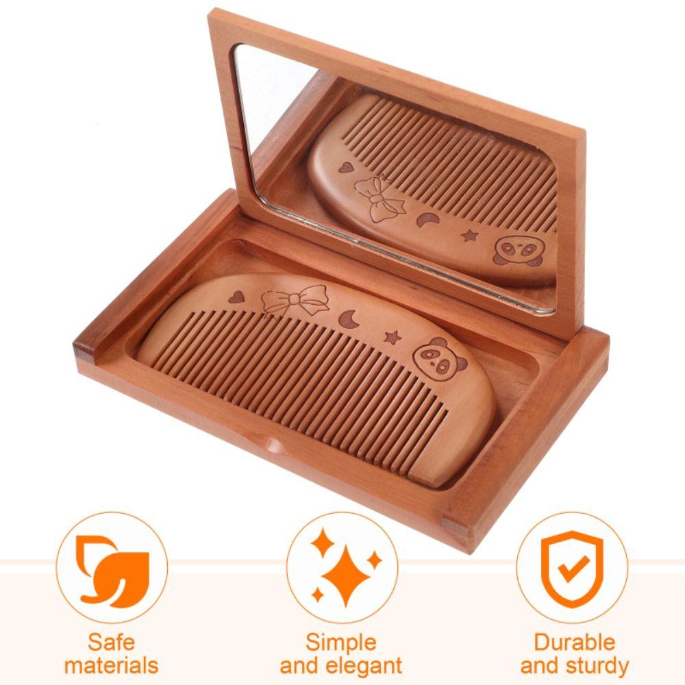 Peachwood Wooden Comb Mirror Set 2 in 1 Makeup Mirror Durable Foldable Pocket Mirror Makeup Tool