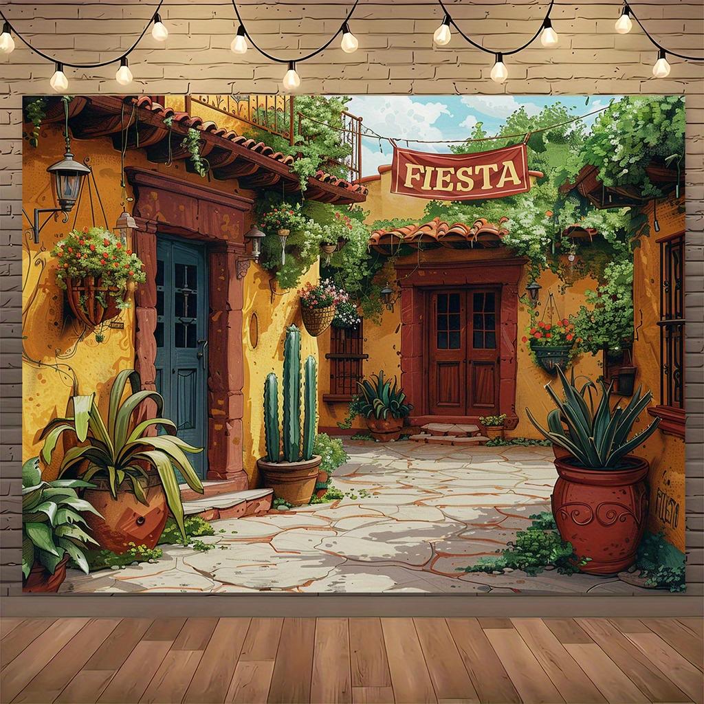1pc Spanish Carnival Courtyard Background - Vibrant Latin festival and Mexican party decorations