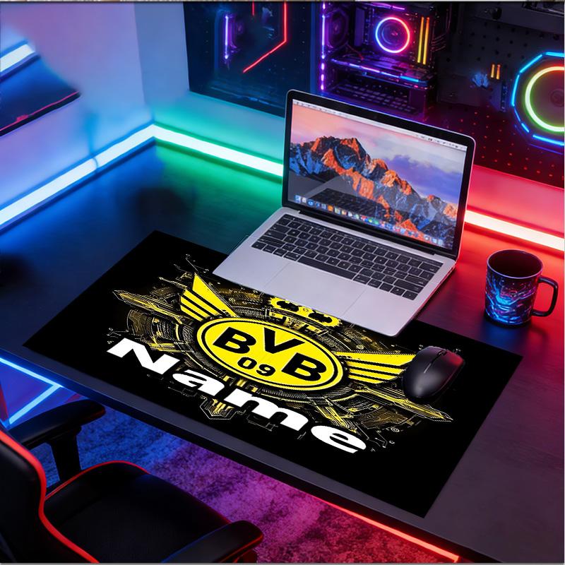Custom Name Personalized Borussia Dortmund Pattern Mousepad, Laptop PC Desk Mat, Decorative Desk Mat for Home Keyboard Pad Gift