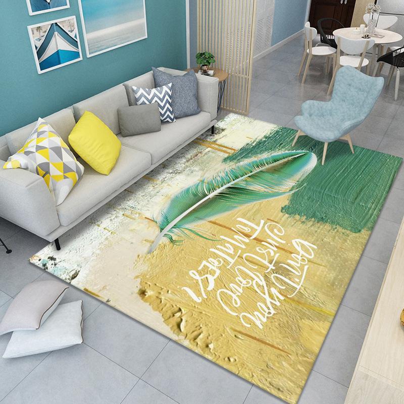 WTEMPO Feather Print Carpet Living Room Large Area Anti-Slip Carpet Bedroom Room Bedside Blanket Home