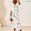 Women Plus Size V Neck Three Quarter Sleeve Printed White Long Dress