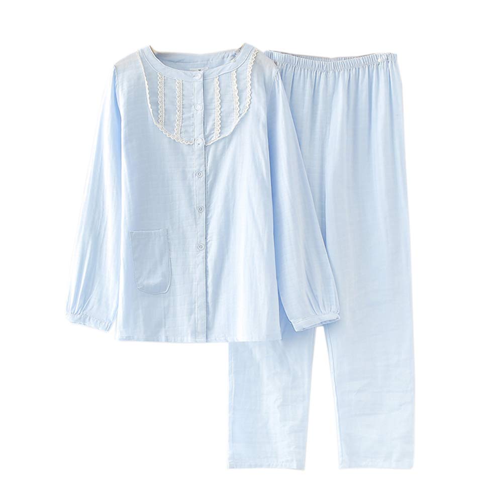 Gauze Long Front Cotton Top and Bottom Solid Perfect for Birthday Size M S-Lifeeling Women's Double-Layer Pajamas, Sleeves, Opening, Set, Colors,