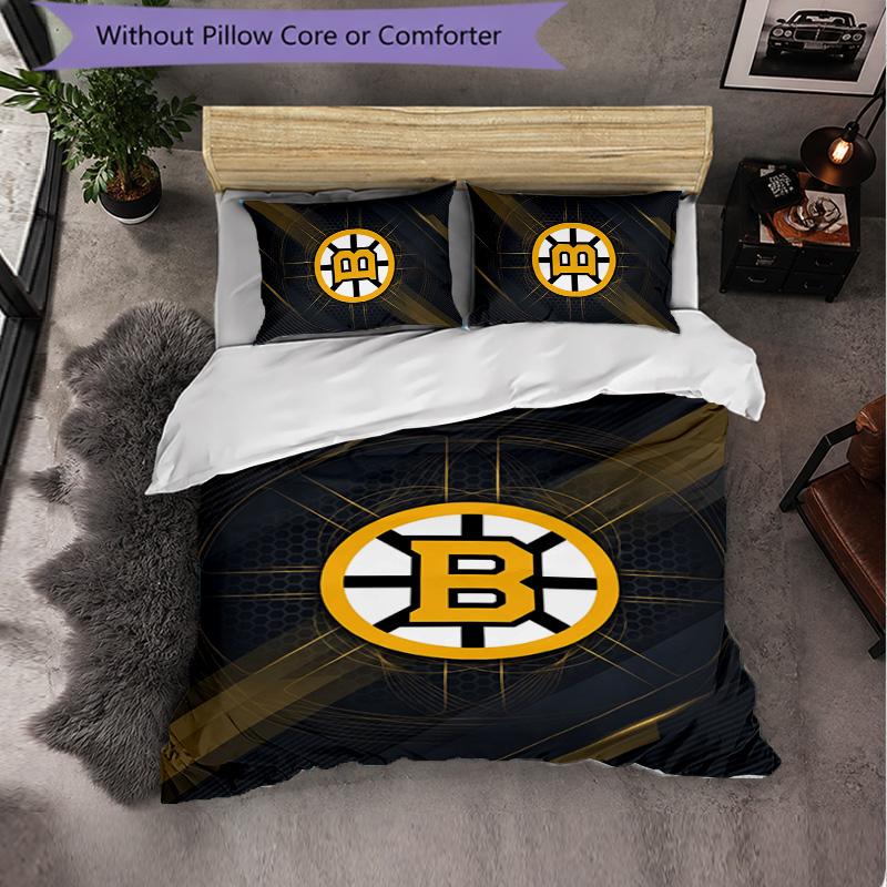 Set Biancheria da Letto Boston Bruins in Microfibra 3 Pezzi Copripiumino Decorativo per Camera da Letto Uso Domestico