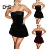 Damen Abendkleid Schulterfrei Bandeau Rückenfrei Ärmellos Schlanke Taille A-Linie Minikleid Abschlussball Party Bankett Kurzes Kleid