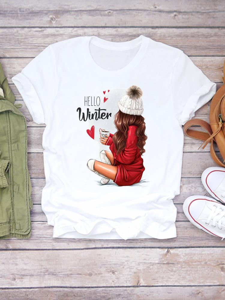 Printed Lady Clothing Fashion Christmas Women Plaid Truck Tree Trend 90s Short Sleeve TShirts New Year Graphic T Top Tee