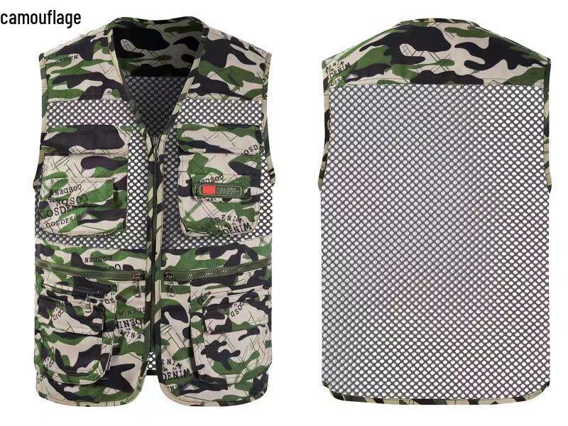 Vestă de vară pentru bărbați, din plasă, cu buzunare multiple, fără mâneci - Jachetă pentru fotografie în aer liber și pescuit, pentru bărbați de vârstă mijlocie și vârstnici