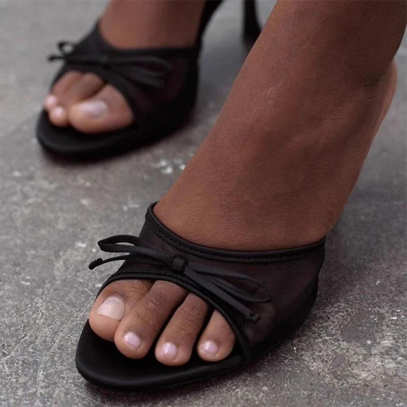 High Heels Women Slippers Elegant Sexy Bow Heeled Sandals Fashion Woman Shoes 2025 Summer Luxury Pumps Dress De Zapatos Mujer