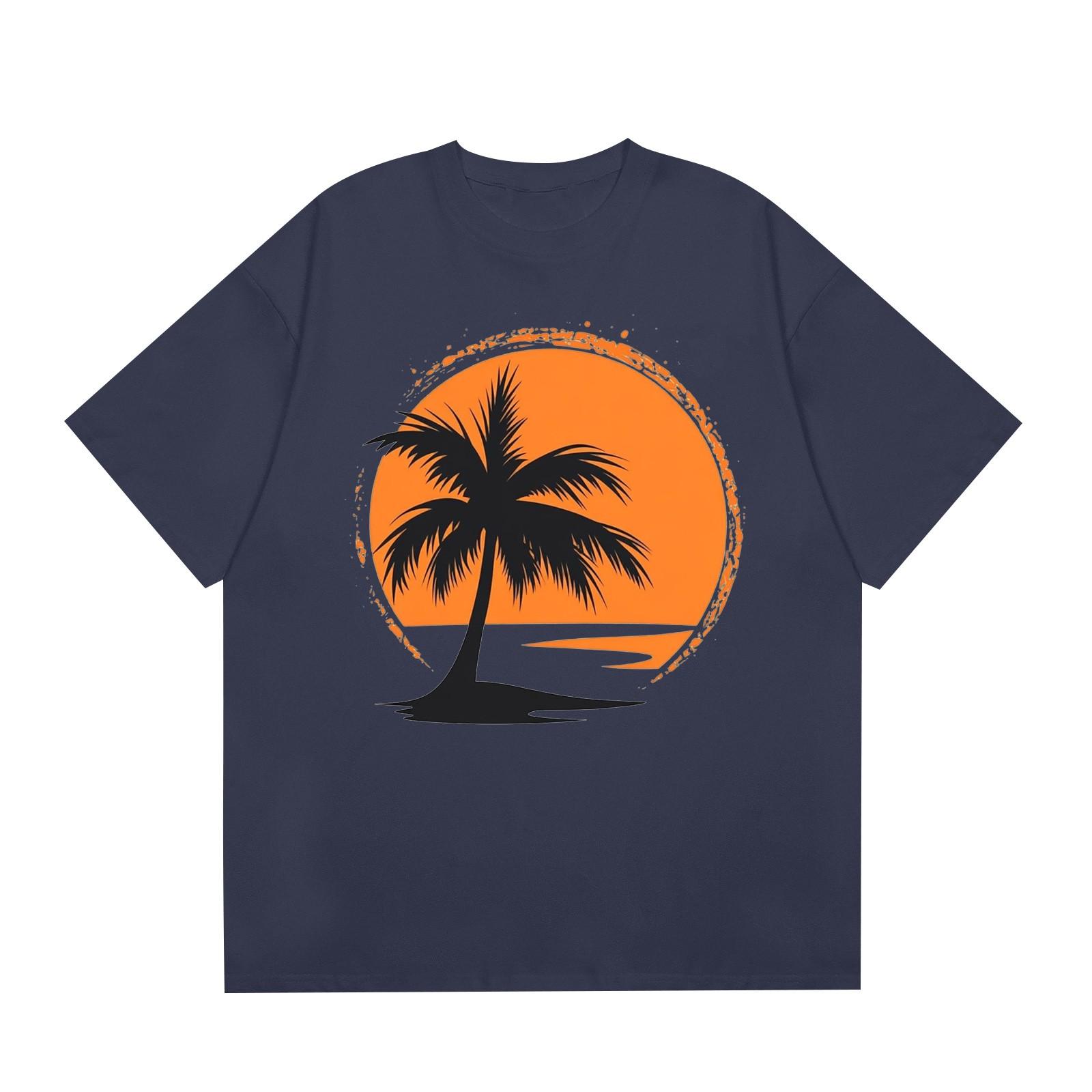 

Мужская повседневная футболка с круглым вырезом и коротким рукавом с принтом в гавайском пляжном стиле S тёмно-синий