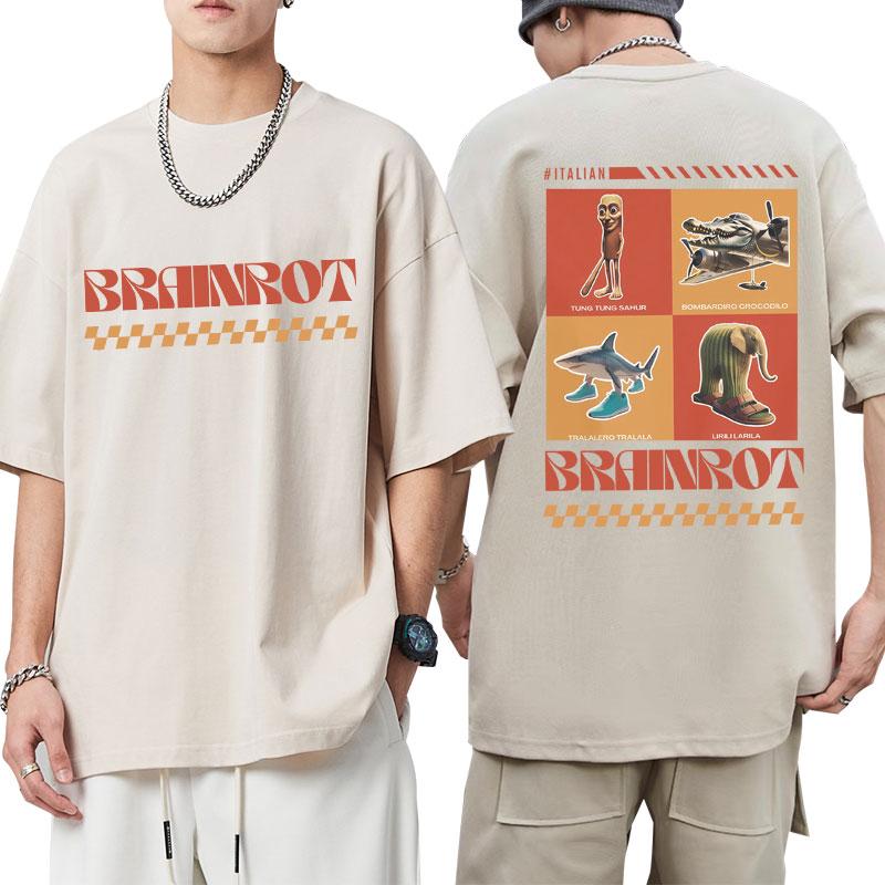 Italienisches Brainrot T-Shirt Tralalero Tralala Tung Tung Tung Sahur Bombardiro Krokodil Lirili Larila Lustiges Oversize Baumwoll-T-Shirt