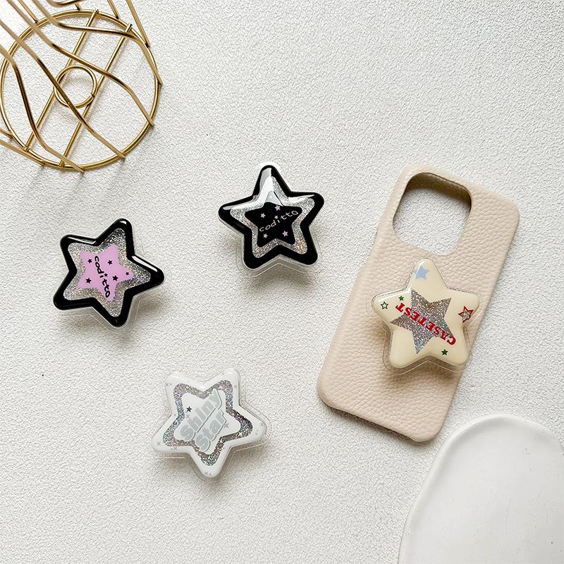 Mobile Phone Airbag Bracket, Five-Pointed Star Glitter Powder, Small Wind, Fresh And Pasted Desktop Retractable Watching Drama Support Frame