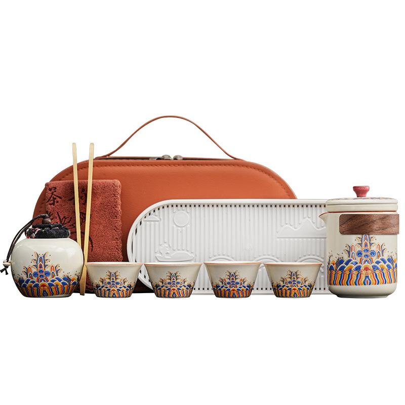 Retro light luxury wave business travel tea set portable enterprise high-end gift outdoor tea set