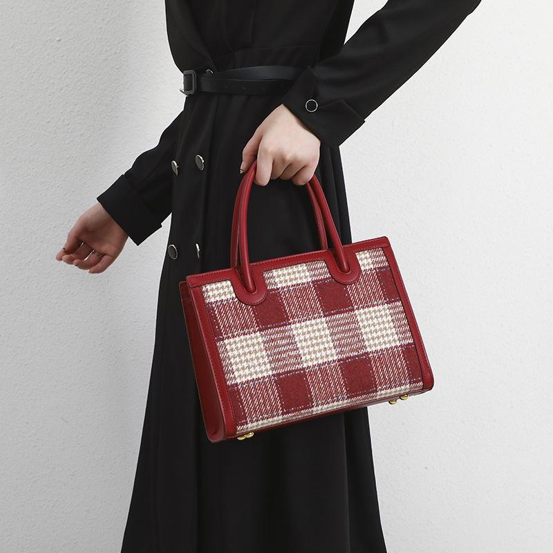 Velvet Houndstooth Handbag for Women 2024 Spring/summer Red Bridal Bag Qixi Festival Gift Mom Tote Wedding Bag