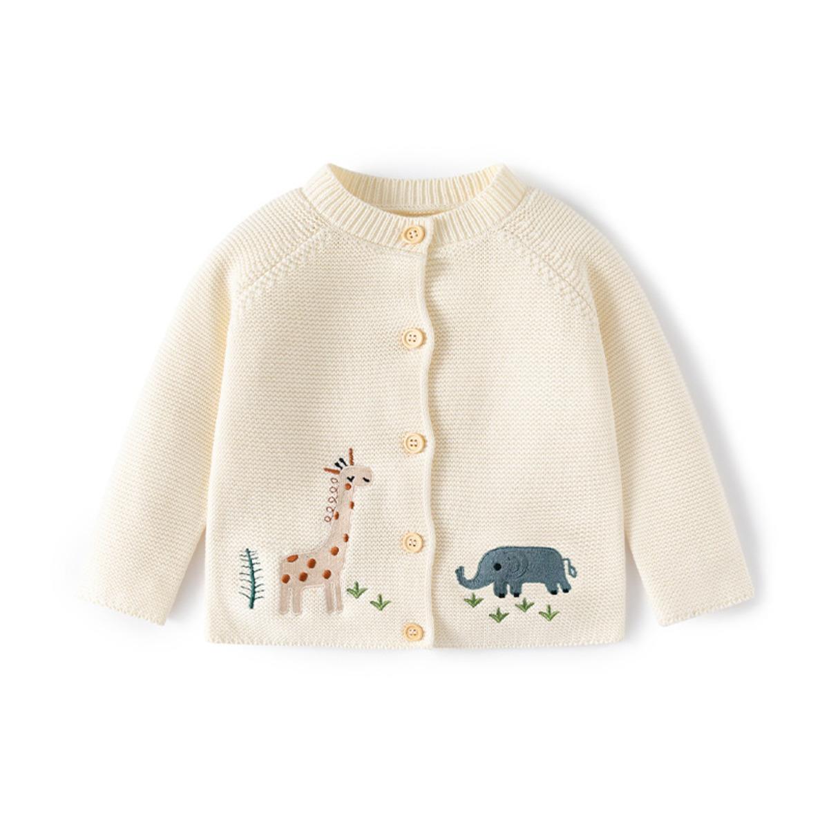 

Весенне-осенняя одежда для младенцев и детей младшего возраста, для мальчиков и девочек, милый вязаный свитер с круглым вырезом и вышивкой, вязаный кардиган 73CM бежевый