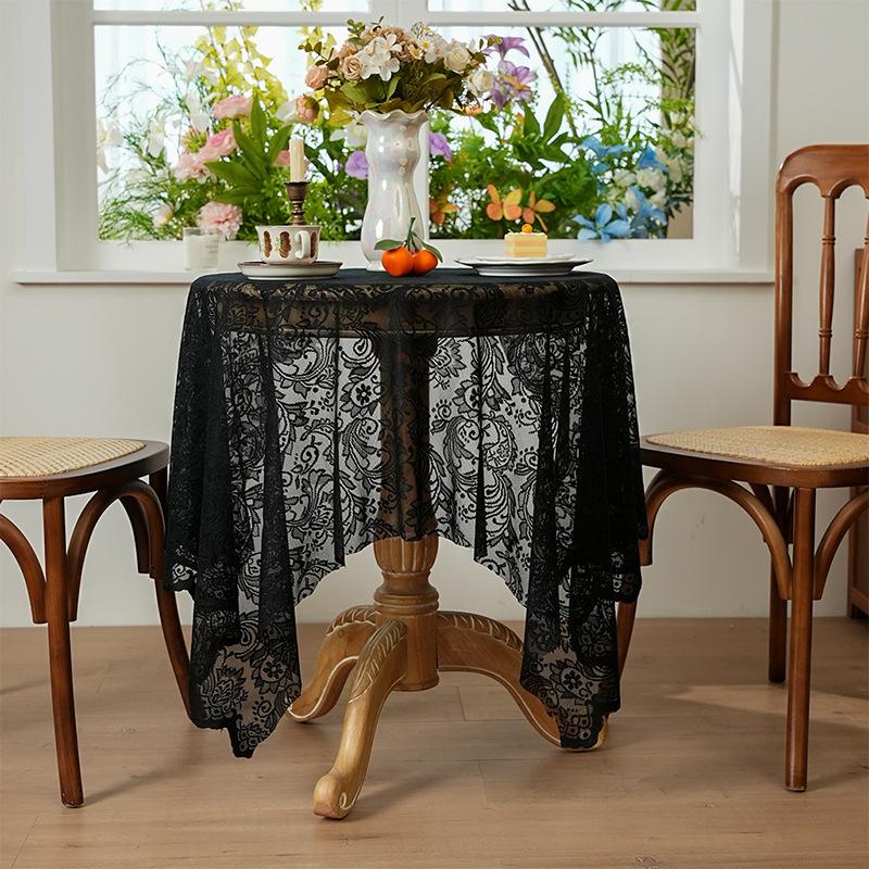 Elegant French White Lace Tablecloth - Solid Polyester, Round/Rectangular/Square Options for Dining and Coffee Tables, Perfect for Home Decor