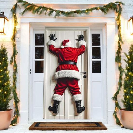 Vánoční dekorace na dveře Vtipný Santa Claus Závěsný banner na vchodové dveře Veselé Vánoce Zimní pozadí Znamení na verandu pro vnitřní a venkovní svátky