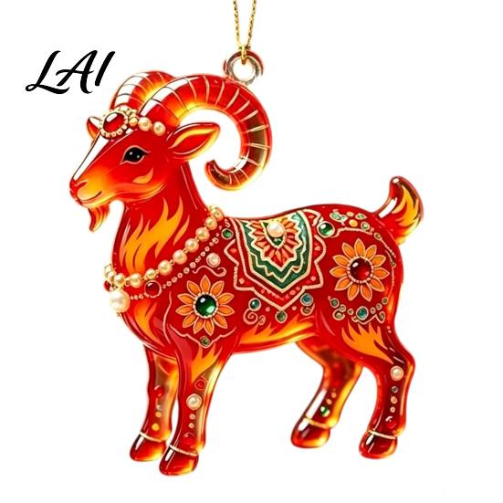Acrylic Ornament for Restaurant 2PCS Christmas Goat Hanging Ornaments Decorative 2D Tree Birthday Party Decor Pendants Lightweight Festive Ornaments