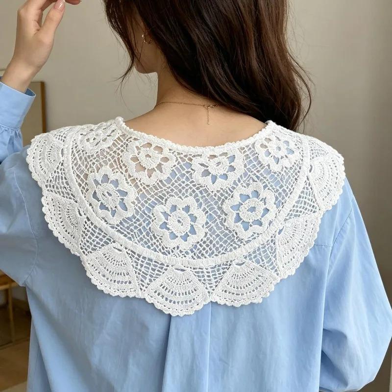 Fashion White Lace Fake Collar Shawl Wrap False Collars Female Necklace Small Scarf Shawl Detachable Collars Decor Wraps