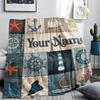 Custom Name,Nautical Ocean, Printed Flannel Blanket, Soft Throw for Bedroom Sofa, Washable, Christmas Present, Great Gift.