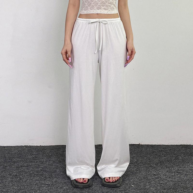 Dámské základní volné ležérní kalhoty s rovnými nohavicemi jarní móda ležérní šněrovací jednobarevné kalhoty s elastickým pasem