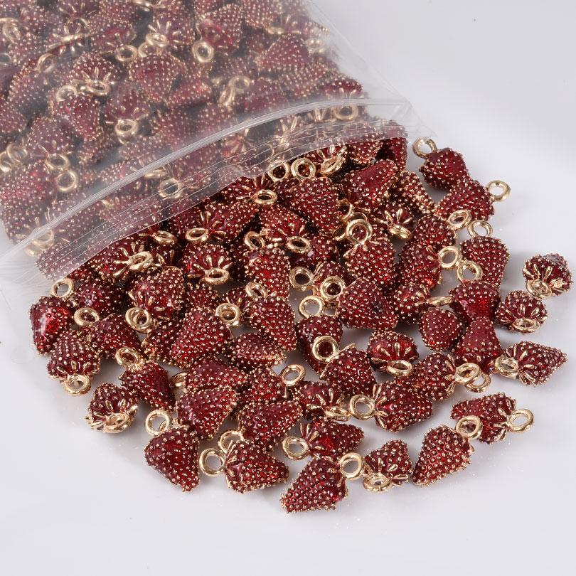 10pcs Cute Strawberry Pendant Charm Enamel Charms For Jewelry Making Supplies Fruit Accessories Handmade Materials DIY Breloque
