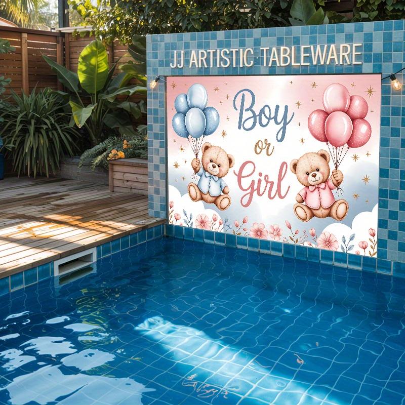 One piece gender revealing backdrop with teddy bear and balloons photo booth props and home decorations