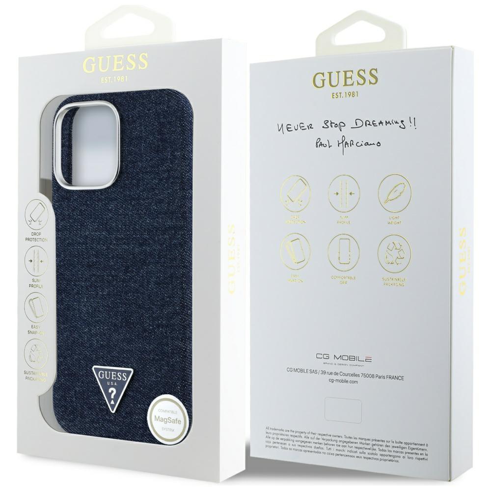 Guess Denim Triangle Logo MagSafe Case for iPhone 16 Pro Max Blue