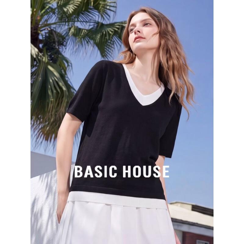 Basic House Women s V-Neck Knit Short Sleeve T-Shirt 3XL