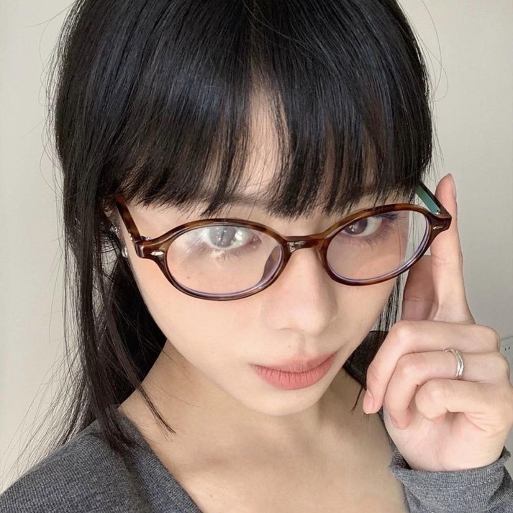 Y2K Retro Oval Frame Sunglasses Sweet Cool Girls Black White Eye Glasses Vintage Simple Women Plain Glasses Eyewear