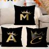 Black Golden Crown Printed Letter Cushion Cover Pillow Cover Decor Pillowcase Printed Cushion Case For Couch