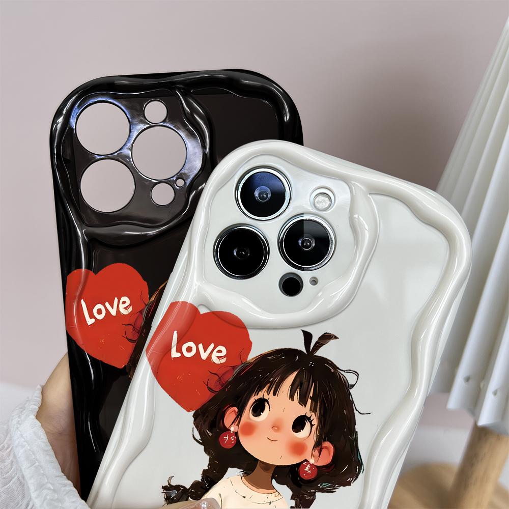 Kreslený vzor krémová textura pouzdro vlnitý okraj měkký silikonový kryt pouzdro na telefon pro iPhone Samsung Huawei Honor Xiaomi Redmi Infinix Tecno