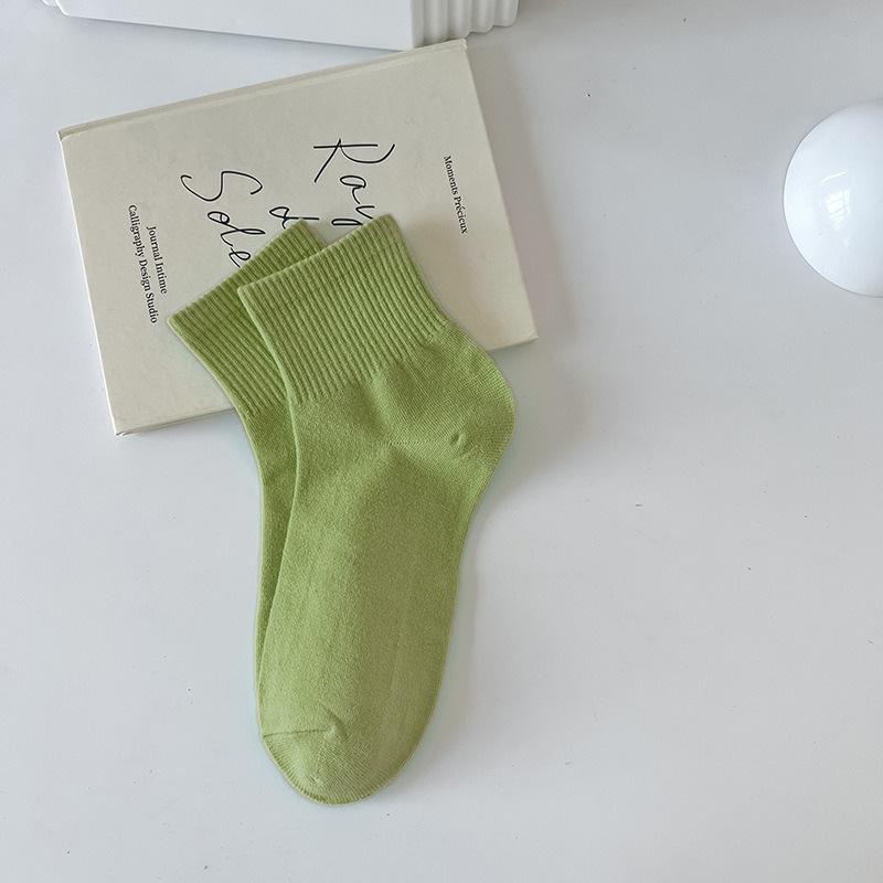 Women's Macaron Color Cotton Sports Socks - Breathable, Sweat-Absorbent, Anti-Pilling, Mid-Tube for Spring & Autumn
