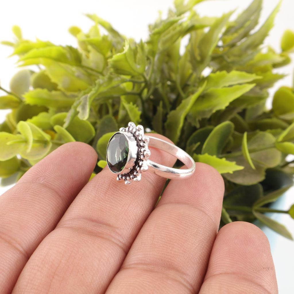Round Green Tourmaline Gemstone 925 Sterling Silver Jewelry Handmade Girls Ring RR-7-49